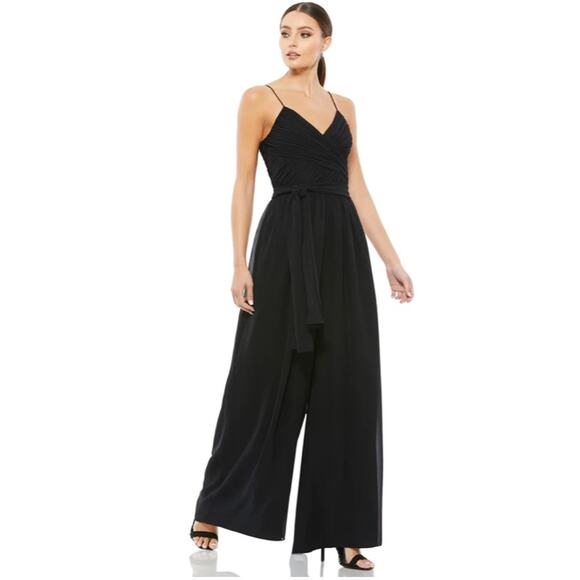 Mac Duggal 2651 Ruched Flowy Wrap Sleeveless Black Jumpsuit Small